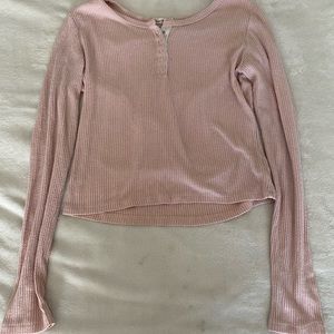 Ribbed quarter button pale pink long sleeve